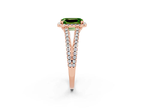 Rose gold Emerald Cut Peridot Halo Split Shank Engagement Ring_14