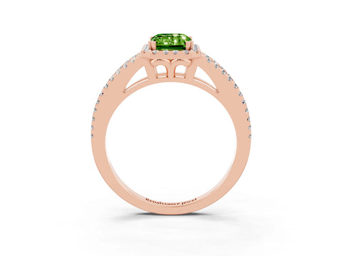 Rose gold Emerald Cut Peridot Halo Split Shank Engagement Ring_15