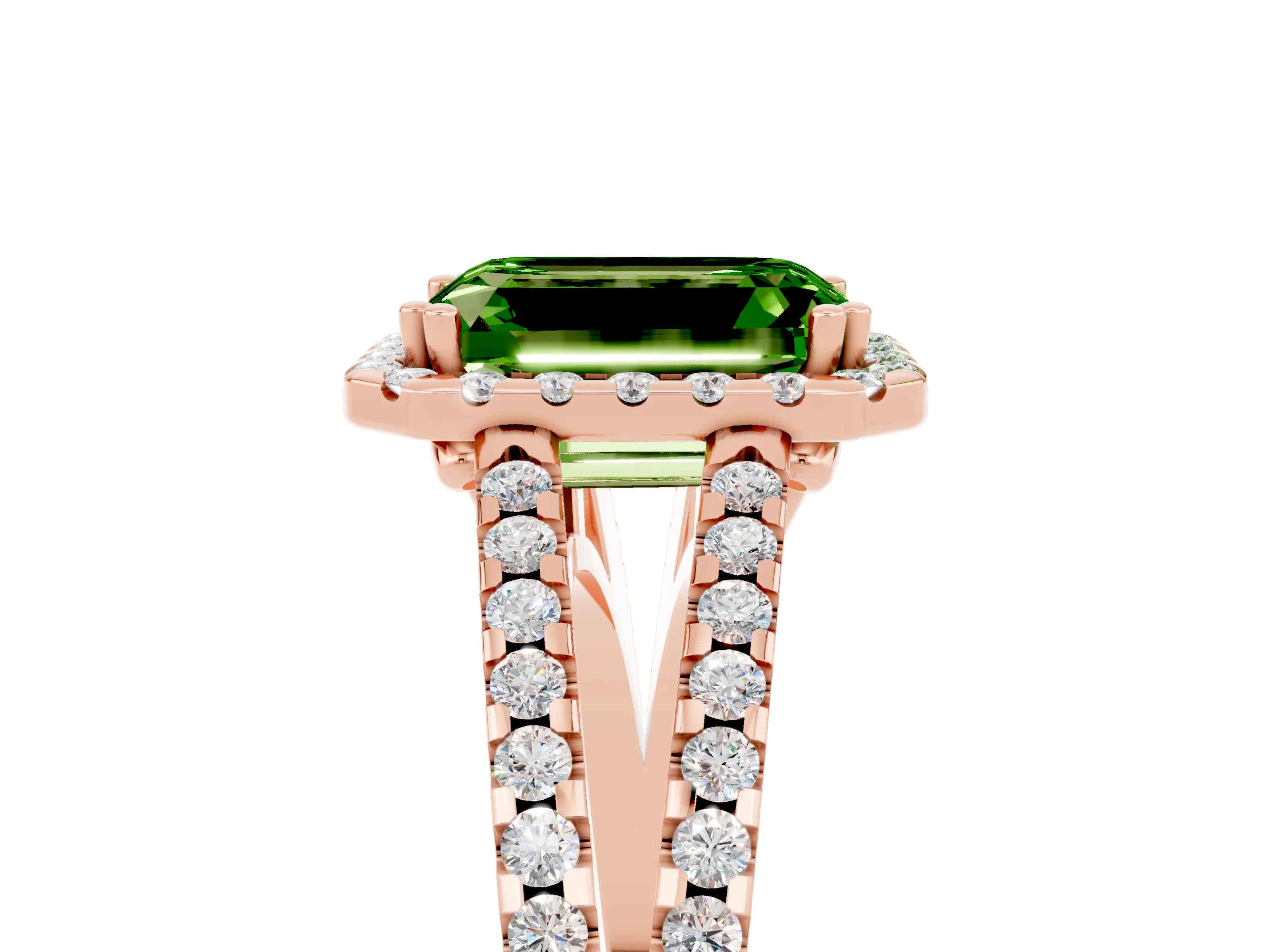 Rose gold Emerald Cut Peridot Halo Split Shank Engagement Ring_17