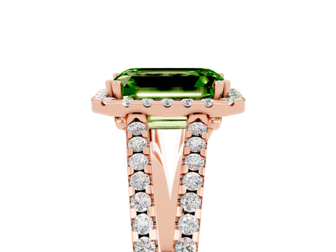 Rose gold Emerald Cut Peridot Halo Split Shank Engagement Ring_17