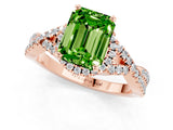 Rose gold Emerald Cut Peridot Halo Twist Band Solitaire Prong Setting Ring_1