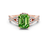 Rose gold Emerald Cut Peridot  Halo Twist Band Solitaire Prong Setting Ring_24