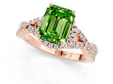 Rose gold Emerald Cut Peridot  Halo Twist Band Solitaire Prong Setting Ring_25