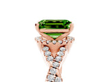 Rose gold Emerald Cut Peridot  Halo Twist Band Solitaire Prong Setting Ring_29