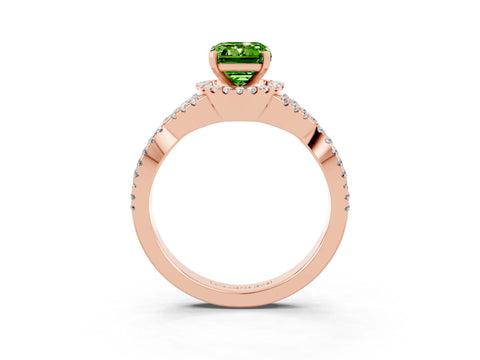 Rose gold Emerald Cut Peridot Halo Twist Band Solitaire Prong Setting Ring_3