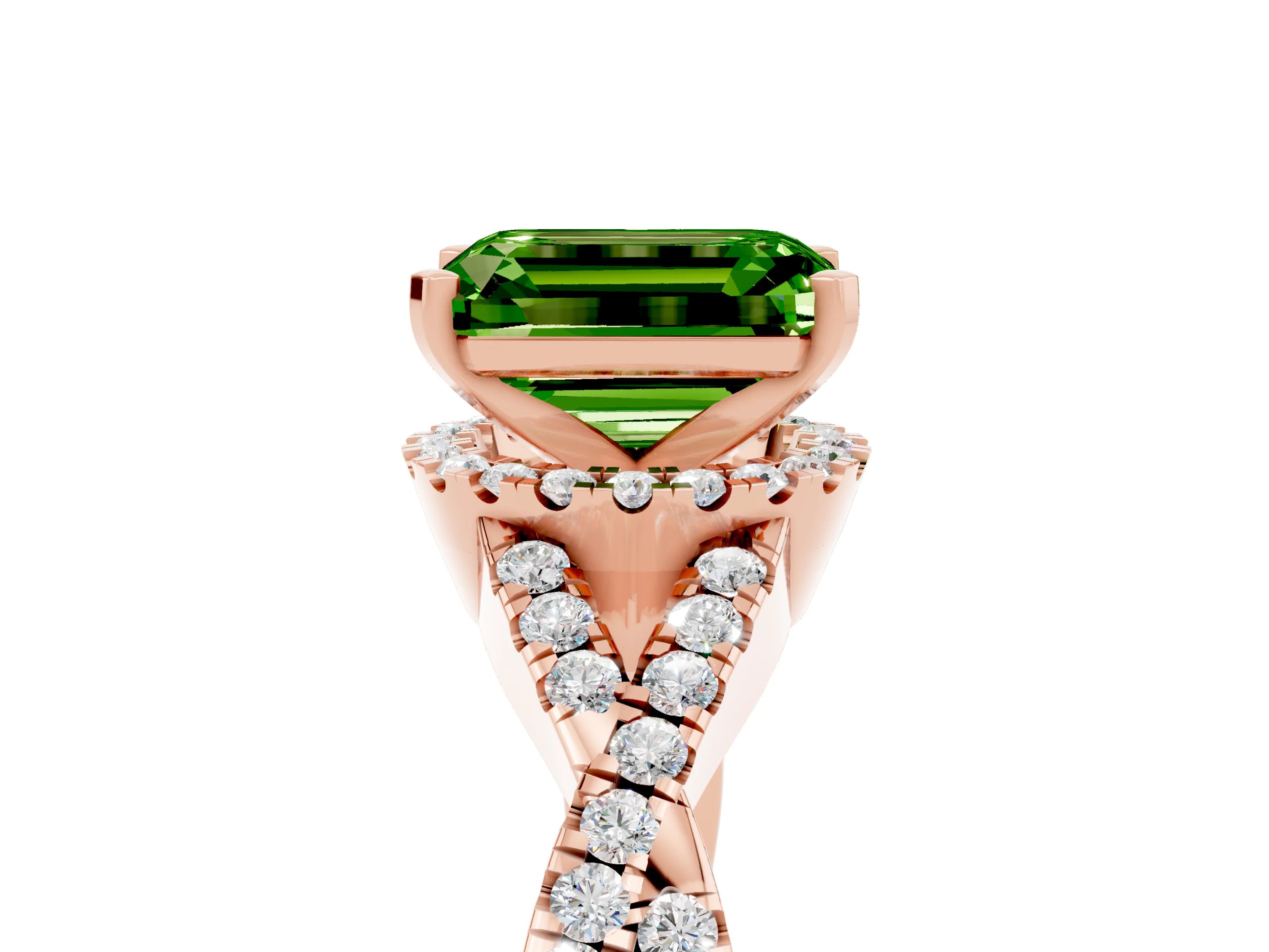 Rose gold Emerald Cut Peridot Halo Twist Band Solitaire Prong Setting Ring_5