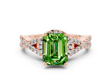 Rose gold Emerald Cut Peridot  Halo Twist Band Solitaire Prong Setting Ring_54