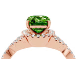 Rose gold Emerald Cut Peridot  Halo Twist Band Solitaire Prong Setting Ring_58