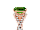 Rose gold Emerald Cut Peridot  Halo Twist Band Solitaire Prong Setting Ring_59