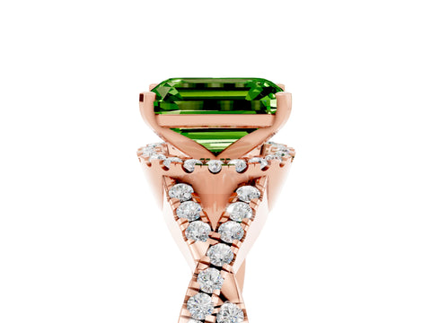 Rose gold Emerald Cut Peridot Halo Twist Band Solitaire Prong Setting Ring_5