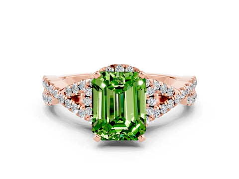 Rose gold Emerald Cut Peridot Halo Twist Band Solitaire Prong Setting Ring