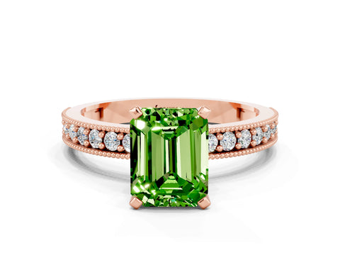 Rose gold Emerald Cut Peridot Milgrain Pavé Engagement Ring with Four-Prong Setting_12