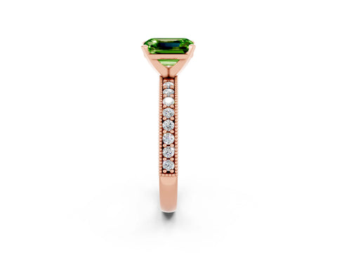 Rose gold Emerald Cut Peridot Milgrain Pavé Engagement Ring with Four-Prong Setting_14