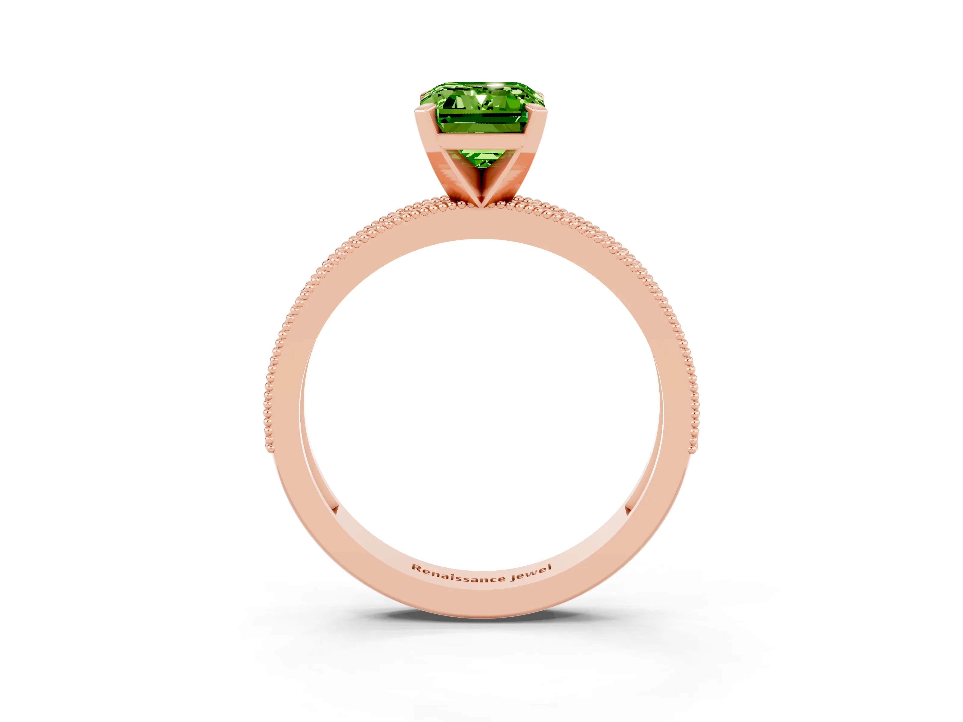 Rose gold Emerald Cut Peridot Milgrain Pavé Engagement Ring with Four-Prong Setting_15