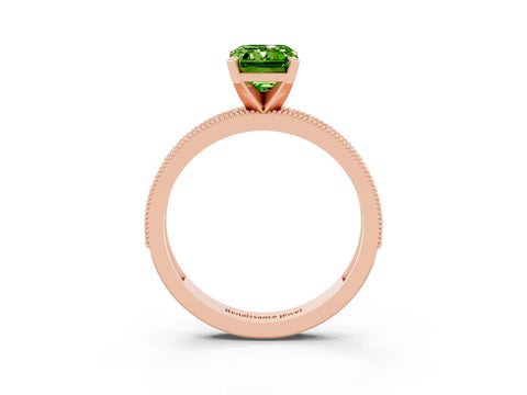 Rose gold Emerald Cut Peridot Milgrain Pavé Engagement Ring with Four-Prong Setting_15