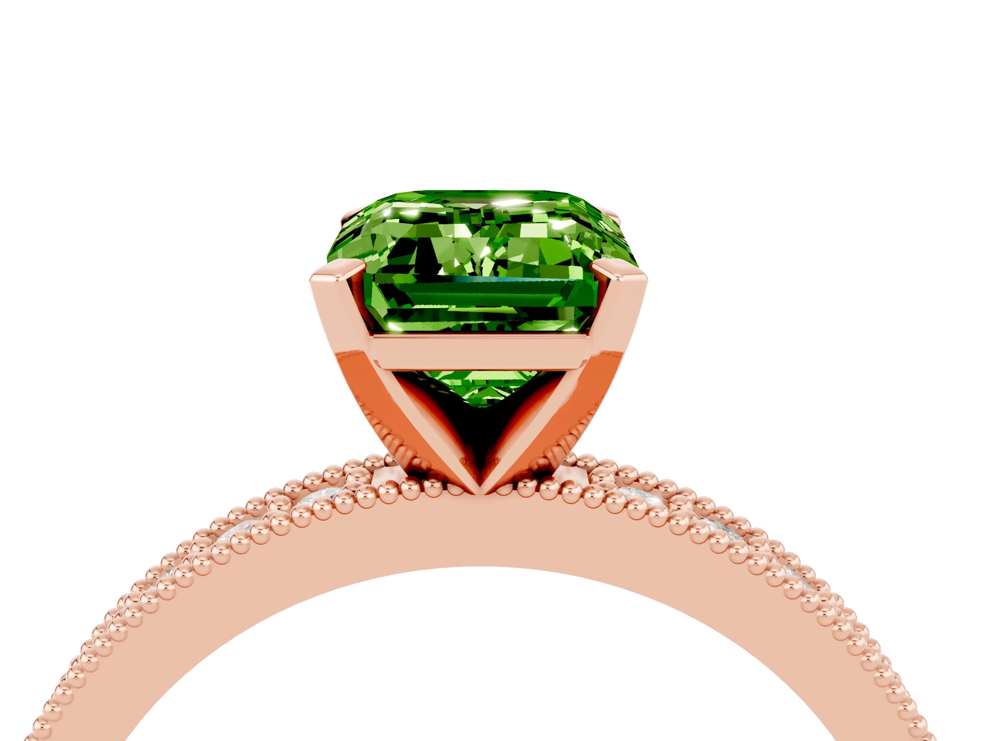 Rose gold Emerald Cut Peridot Milgrain Pavé Engagement Ring with Four-Prong Setting_16