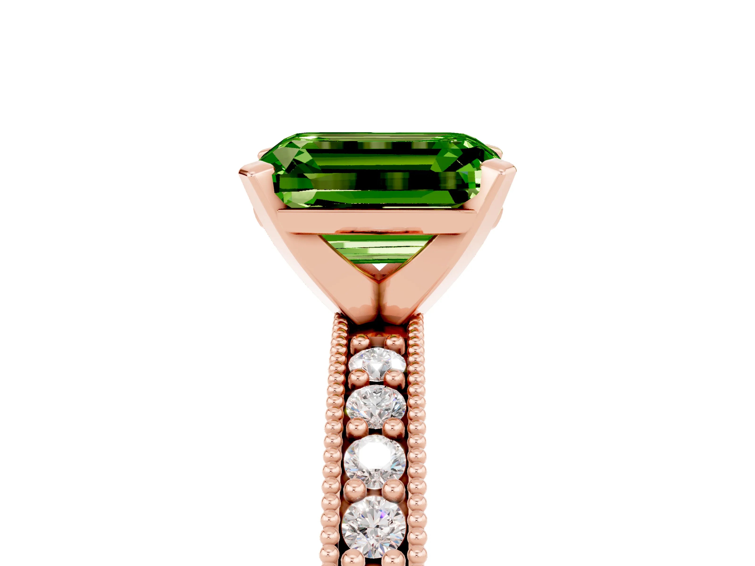 Rose gold Emerald Cut Peridot Milgrain Pavé Engagement Ring with Four-Prong Setting_17