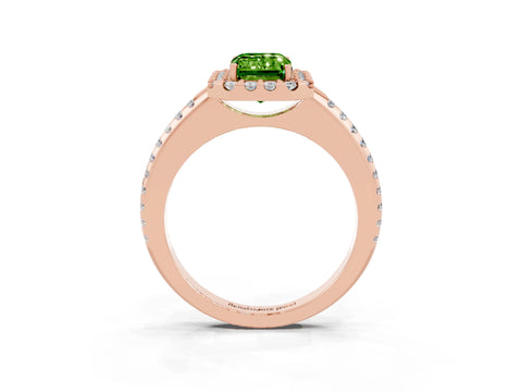 Rose gold Emerald Cut Peridot Pavé Halo Ring with Four-Prong Setting_15