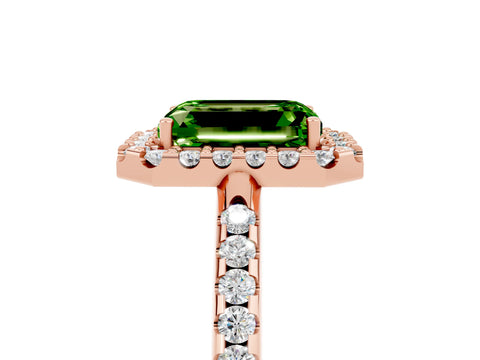 Rose gold Emerald Cut Peridot Pavé Halo Ring with Four-Prong Setting_17