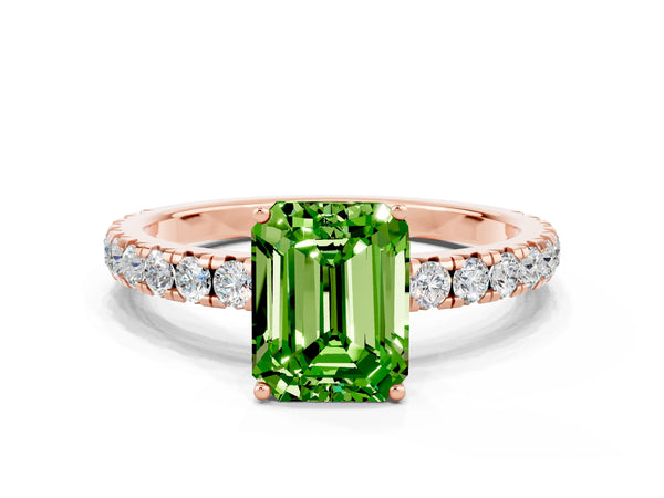 Rose gold Emerald Cut Peridot Pavé Solitaire Engagement Ring with Four-Prong Setting