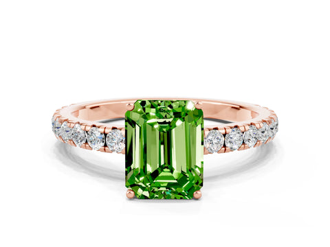 Rose gold Emerald Cut Peridot Pavé Solitaire Engagement Ring with Four-Prong Setting_12