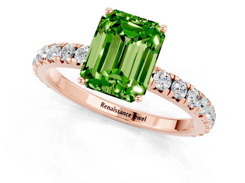 Rose gold Emerald Cut Peridot Pavé Solitaire Engagement Ring with Four-Prong Setting_13