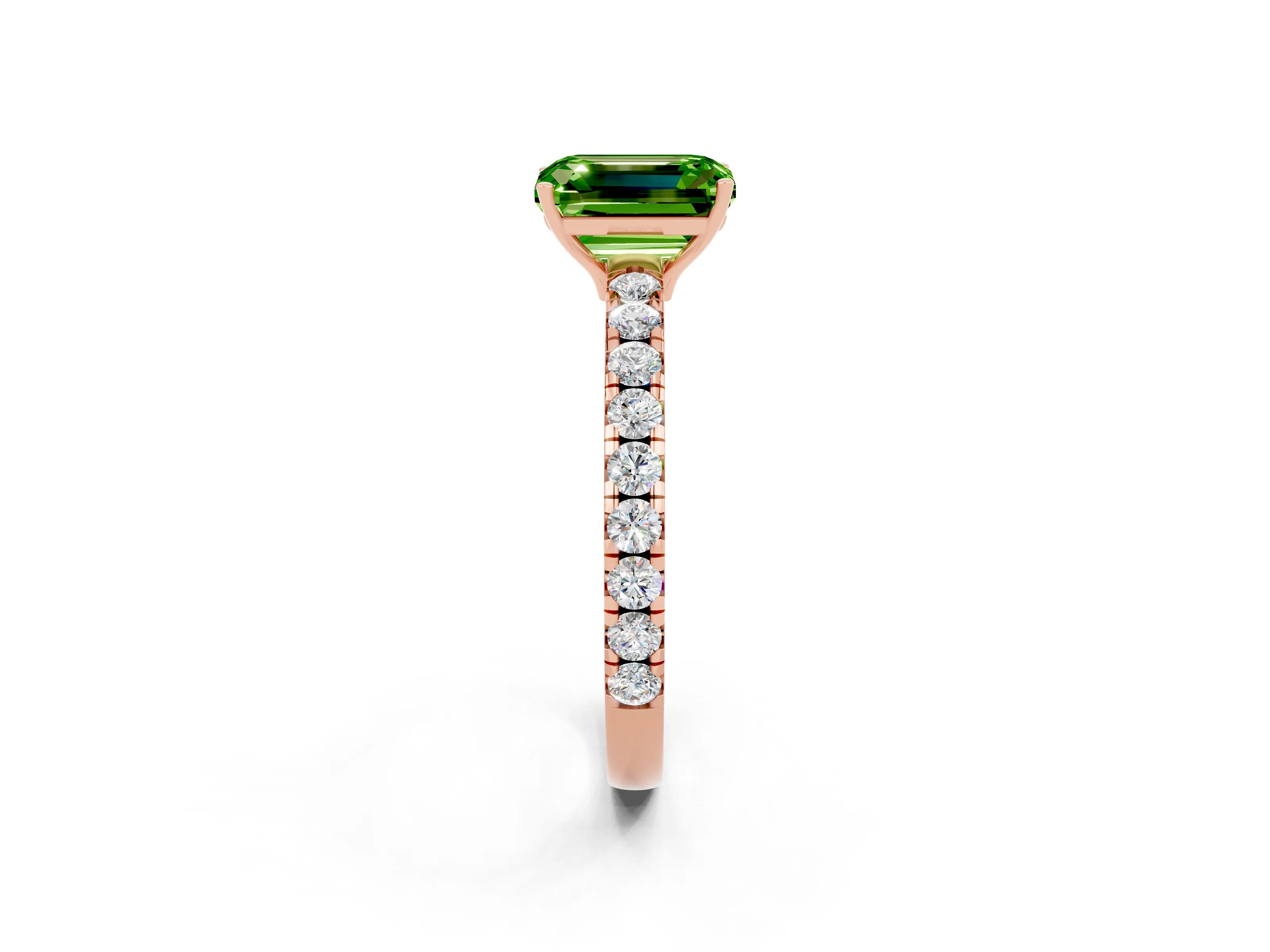 Rose gold Emerald Cut Peridot Pavé Solitaire Engagement Ring with Four-Prong Setting_14