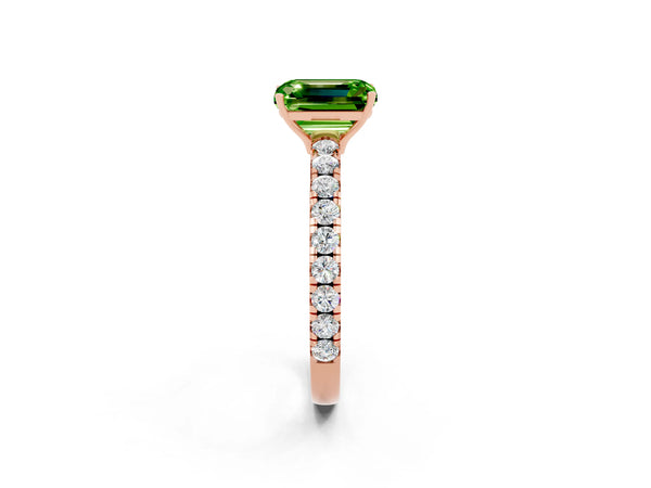 Rose gold Emerald Cut Peridot Pavé Solitaire Engagement Ring with Four-Prong Setting