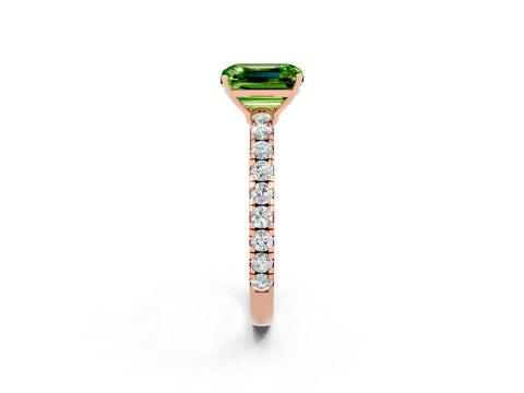 Rose gold Emerald Cut Peridot Pavé Solitaire Engagement Ring with Four-Prong Setting_14