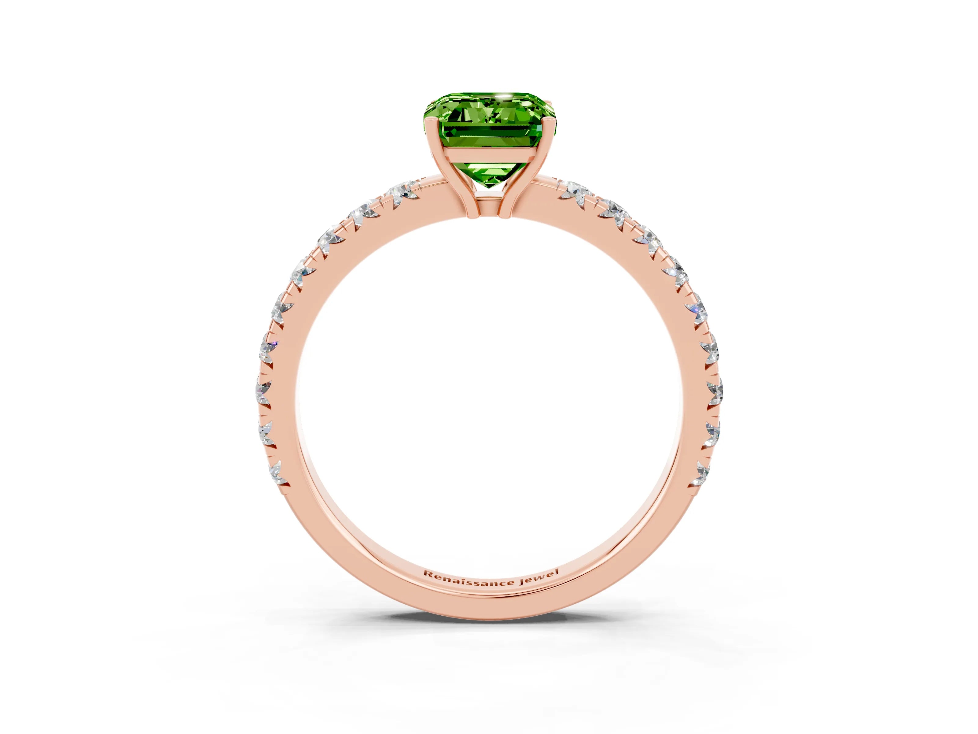 Rose gold Emerald Cut Peridot Pavé Solitaire Engagement Ring with Four-Prong Setting_15