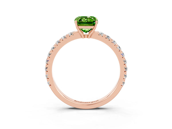Rose gold Emerald Cut Peridot Pavé Solitaire Engagement Ring with Four-Prong Setting
