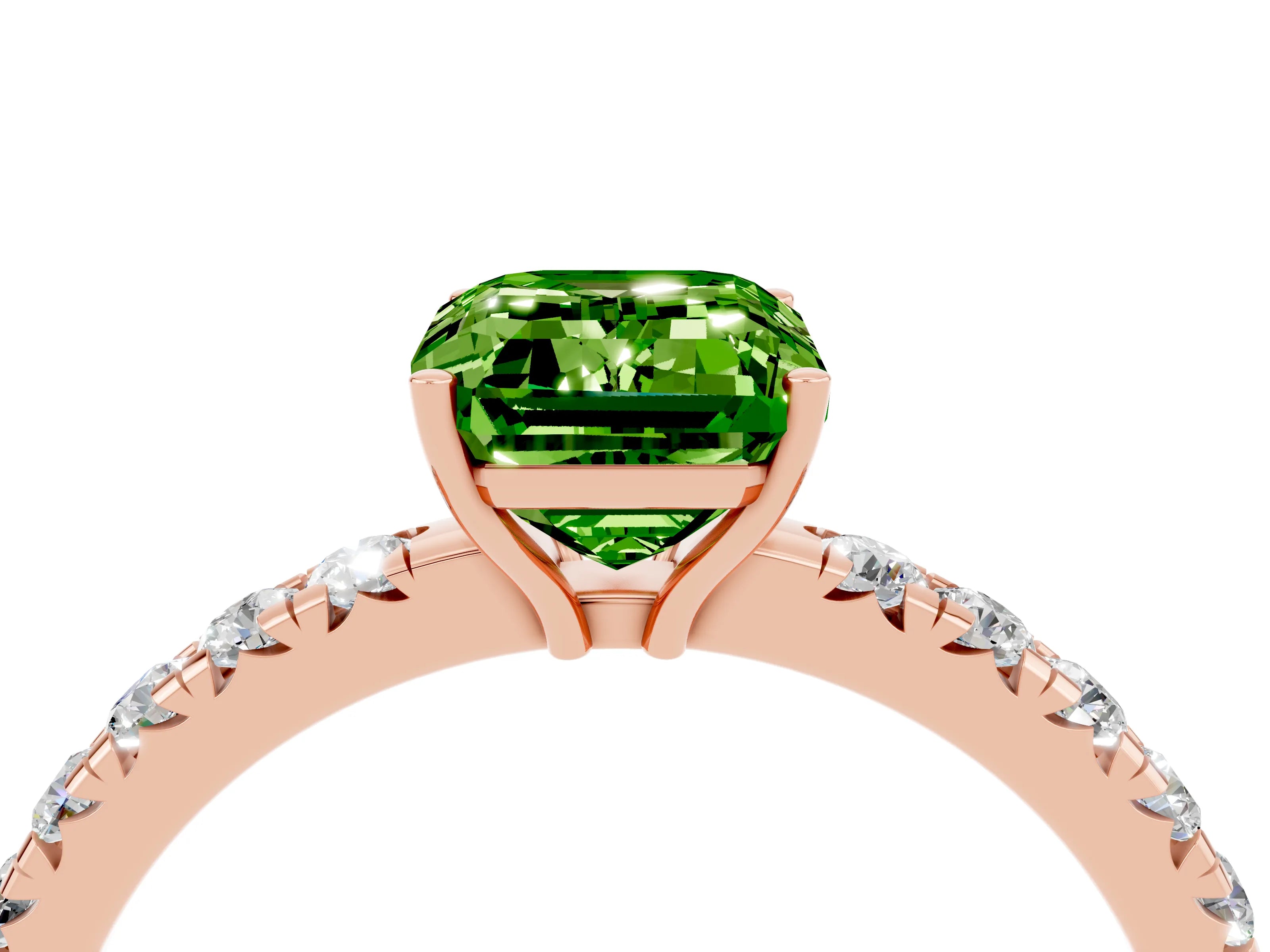 Rose gold Emerald Cut Peridot Pavé Solitaire Engagement Ring with Four-Prong Setting_16