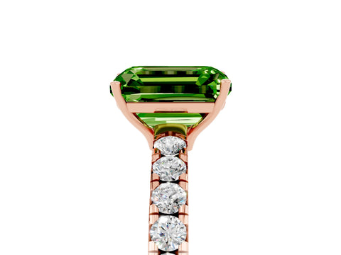 Rose gold Emerald Cut Peridot Pavé Solitaire Engagement Ring with Four-Prong Setting_17