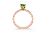 Rose gold Emerald Cut Peridot Pavé Solitaire Ring with Round Band and Prong Setting_27