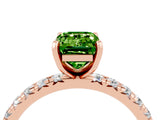 Rose gold Emerald Cut Peridot Pavé Solitaire Ring with Round Band and Prong Setting_28