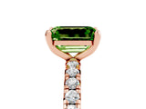Rose gold Emerald Cut Peridot Pavé Solitaire Ring with Round Band and Prong Setting_29