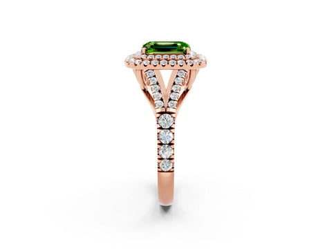 Rose gold Emerald Cut Peridot Pavé Split Shank Double Halo Engagement Ring_2