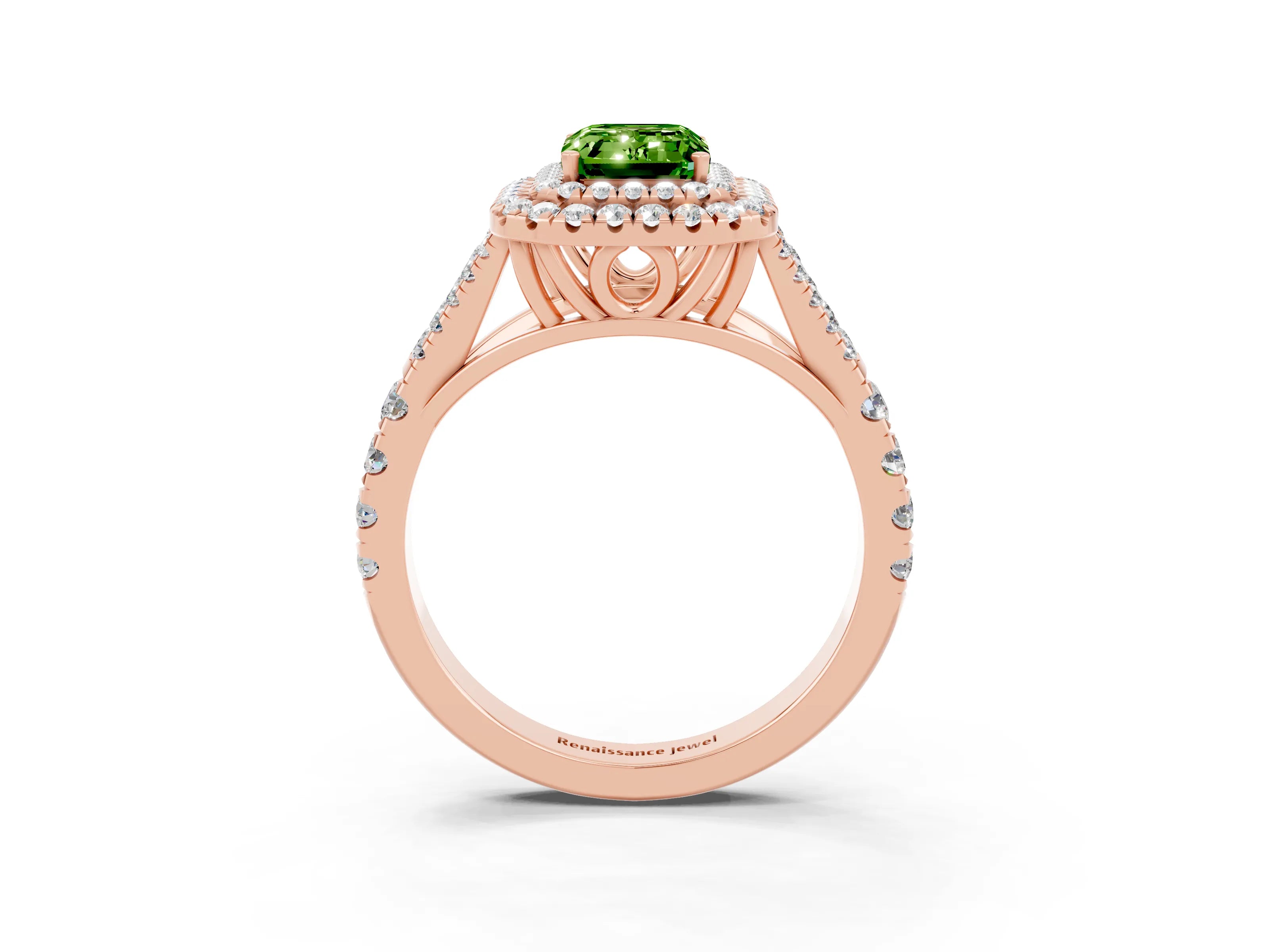 Rose gold Emerald Cut Peridot Pavé Split Shank Double Halo Engagement Ring_3