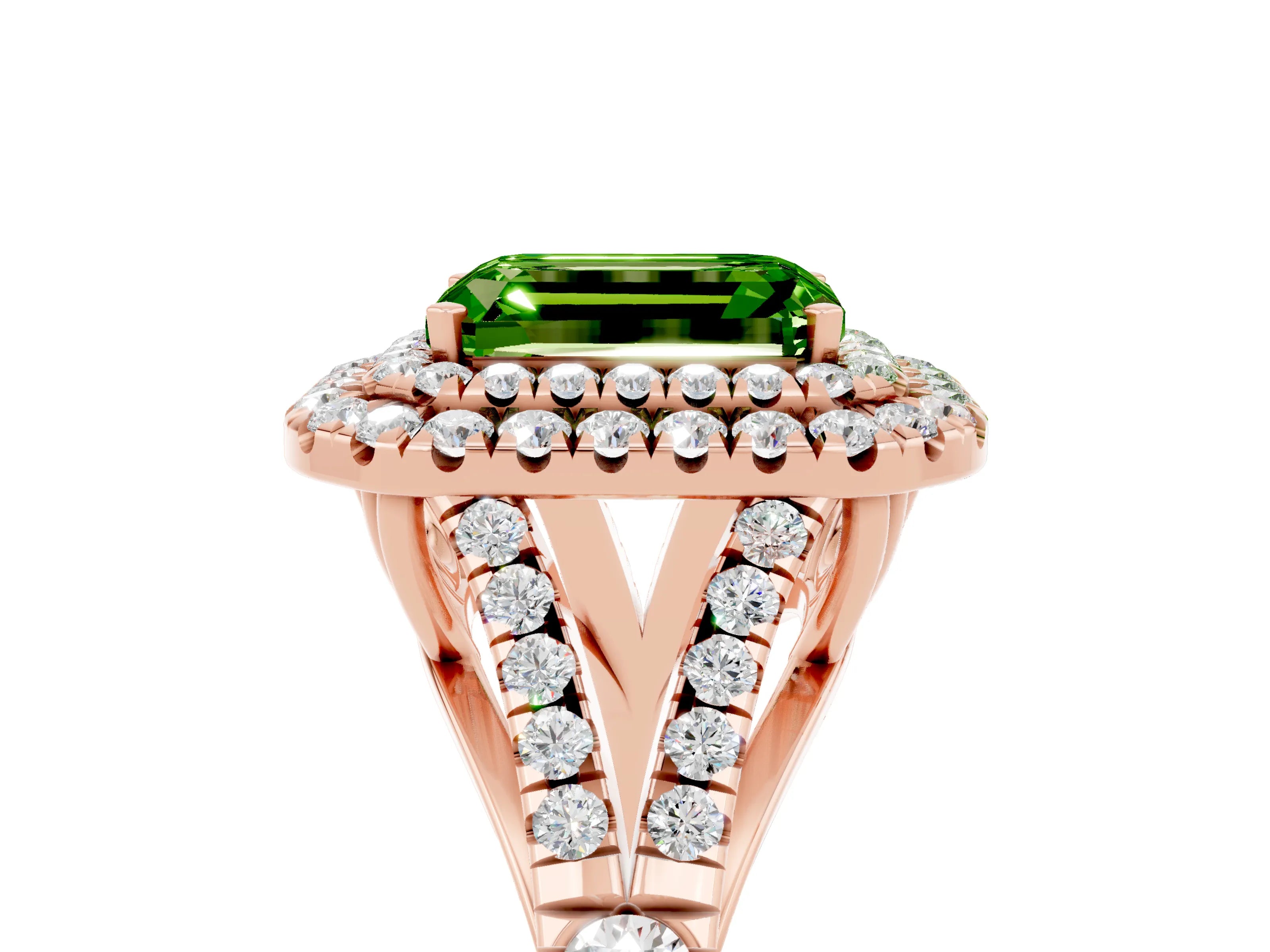Rose gold Emerald Cut Peridot Pavé Split Shank Double Halo Engagement Ring_5