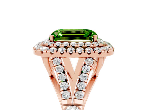 Rose gold Emerald Cut Peridot Pavé Split Shank Double Halo Engagement Ring_5