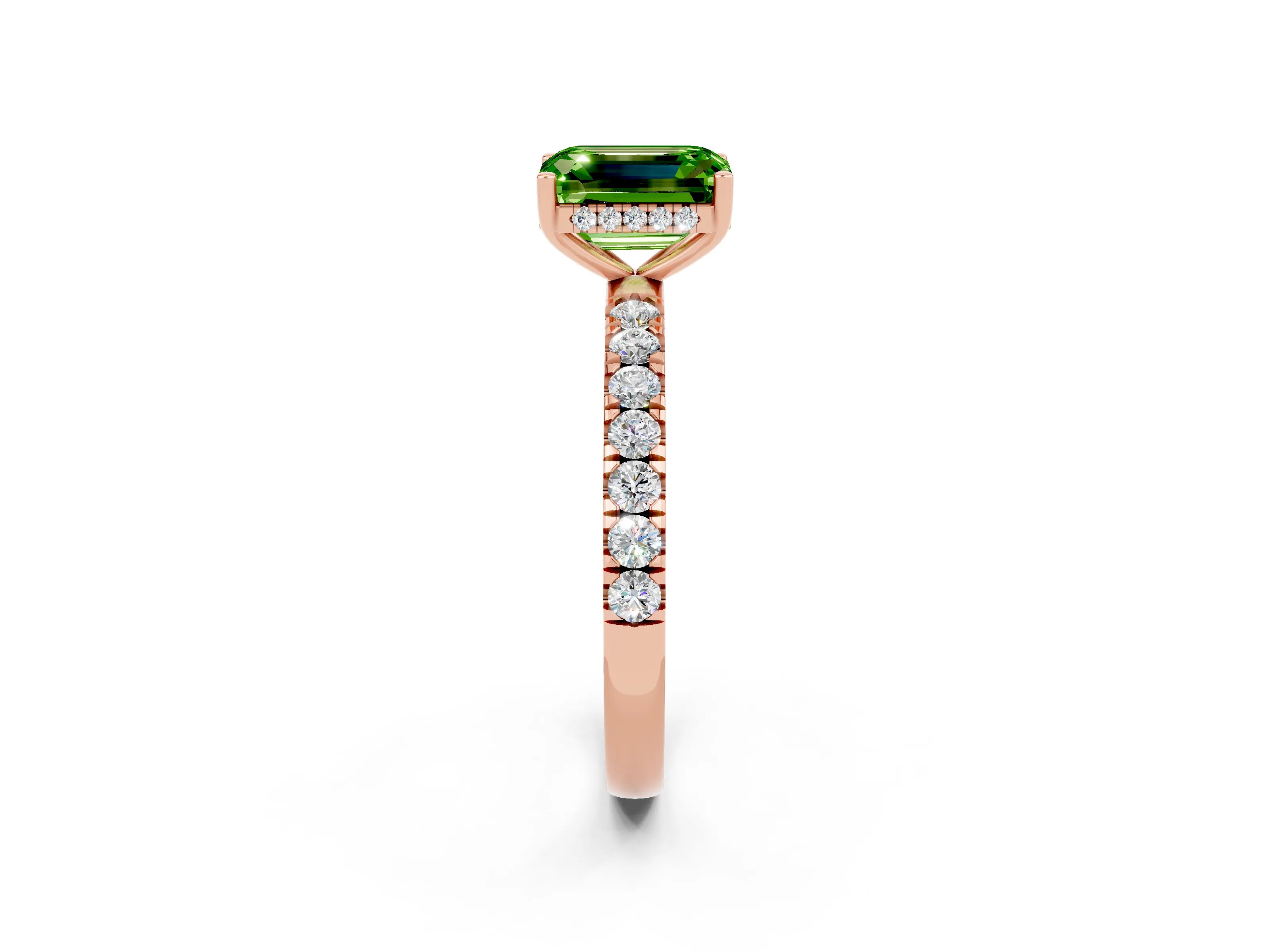Rose gold Emerald Cut Peridot Pave Band Solitaire Ring with Four-Prong Setting_26