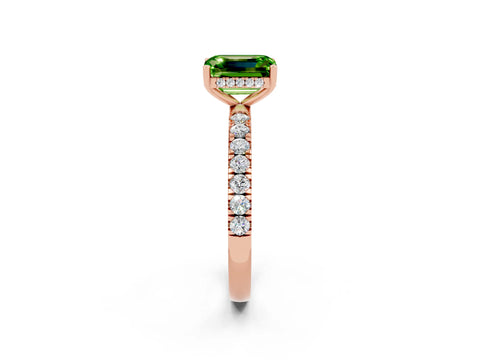 Rose gold Emerald Cut Peridot Pave Band Solitaire Ring with Four-Prong Setting_26