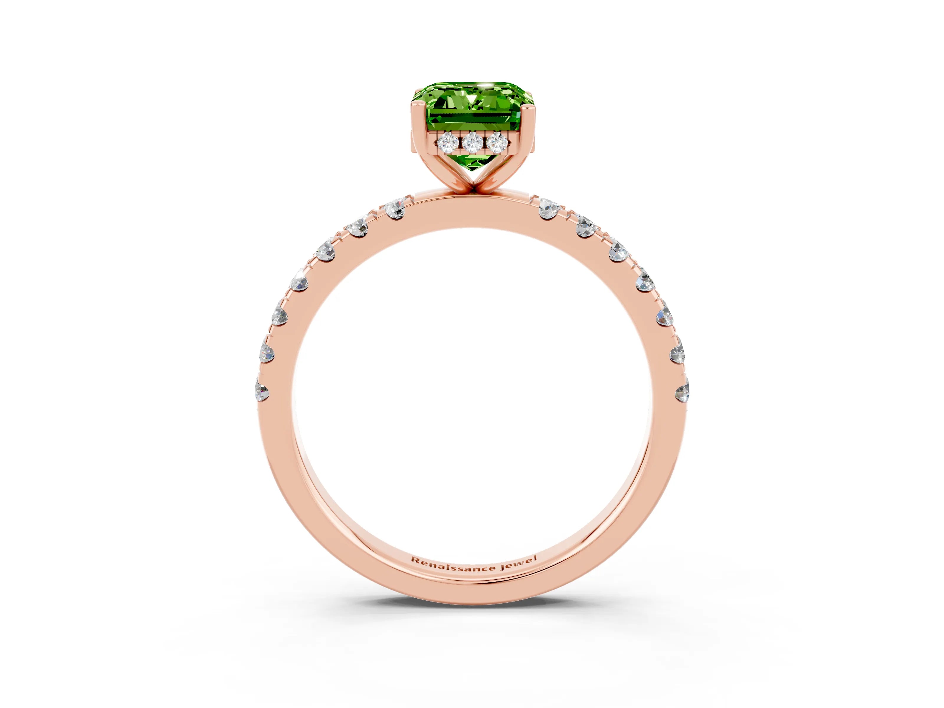 Rose gold Emerald Cut Peridot Pave Band Solitaire Ring with Four-Prong Setting_27