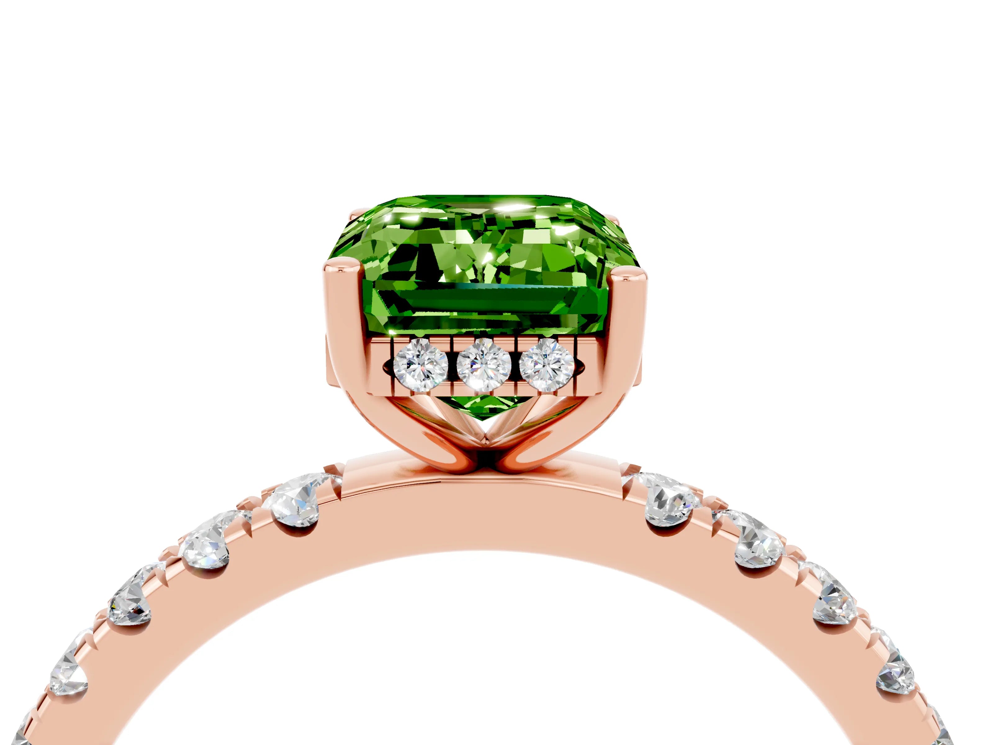 Rose gold Emerald Cut Peridot Pave Band Solitaire Ring with Four-Prong Setting_28