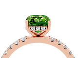 Rose gold Emerald Cut Peridot Pave Band Solitaire Ring with Four-Prong Setting_28