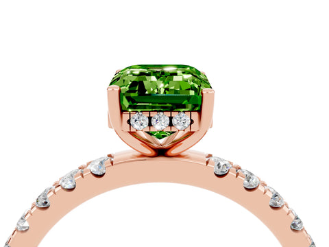 Rose gold Emerald Cut Peridot Pave Band Solitaire Ring with Four-Prong Setting_28