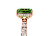Rose gold Emerald Cut Peridot Pave Band Solitaire Ring with Four-Prong Setting_29