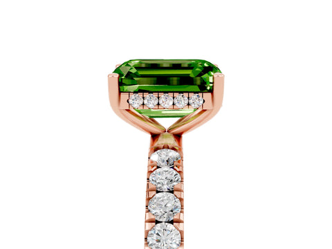 Rose gold Emerald Cut Peridot Pave Band Solitaire Ring with Four-Prong Setting_29