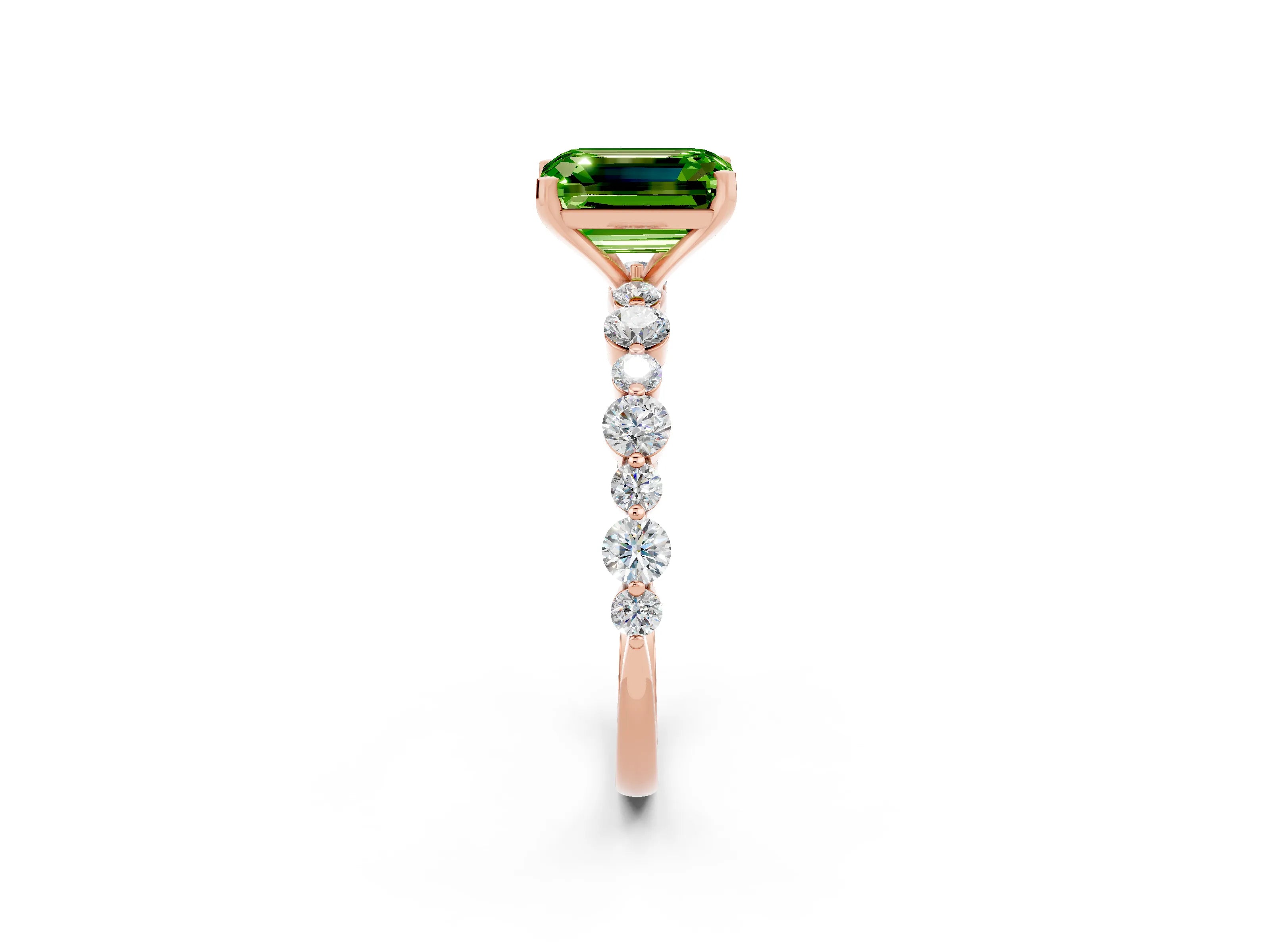 Rose gold Emerald Cut Peridot Prong Set Engagement Ring with Pavé Band_2