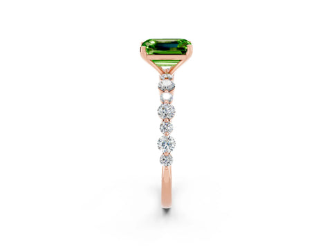 Rose gold Emerald Cut Peridot Prong Set Engagement Ring with Pavé Band_2